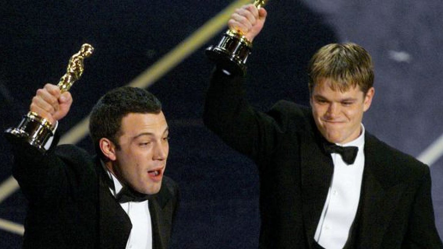 ben affleck matt damon accept oscar for good will hunting william goldman ben affleck matt damon accept oscar for good will hunting william goldman
