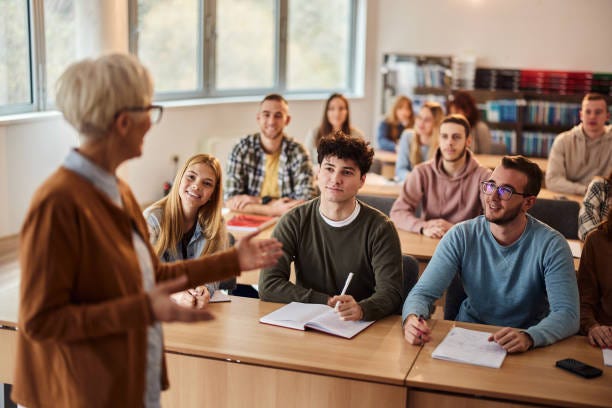 High school students attending a class in the classroom. stock photo