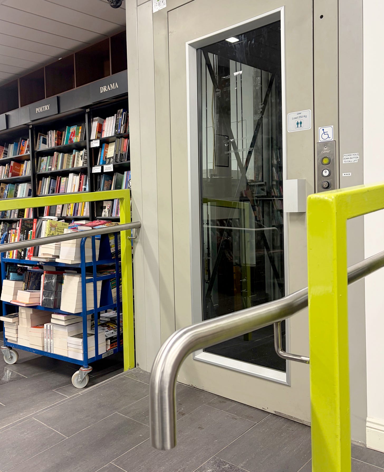 Lift at a bookshop with a ramp