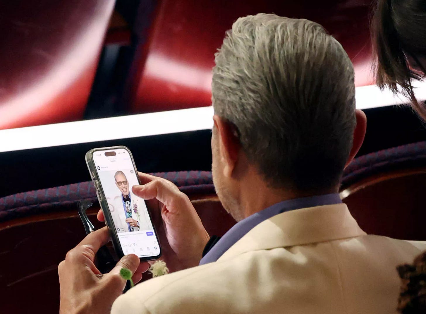 Jeff Goldblum looks at a picture of himself on the day of the Oscars ceremony at the 97th Academy Awards in Hollywood, Los Angeles, California, U.S., March 2, 2025.