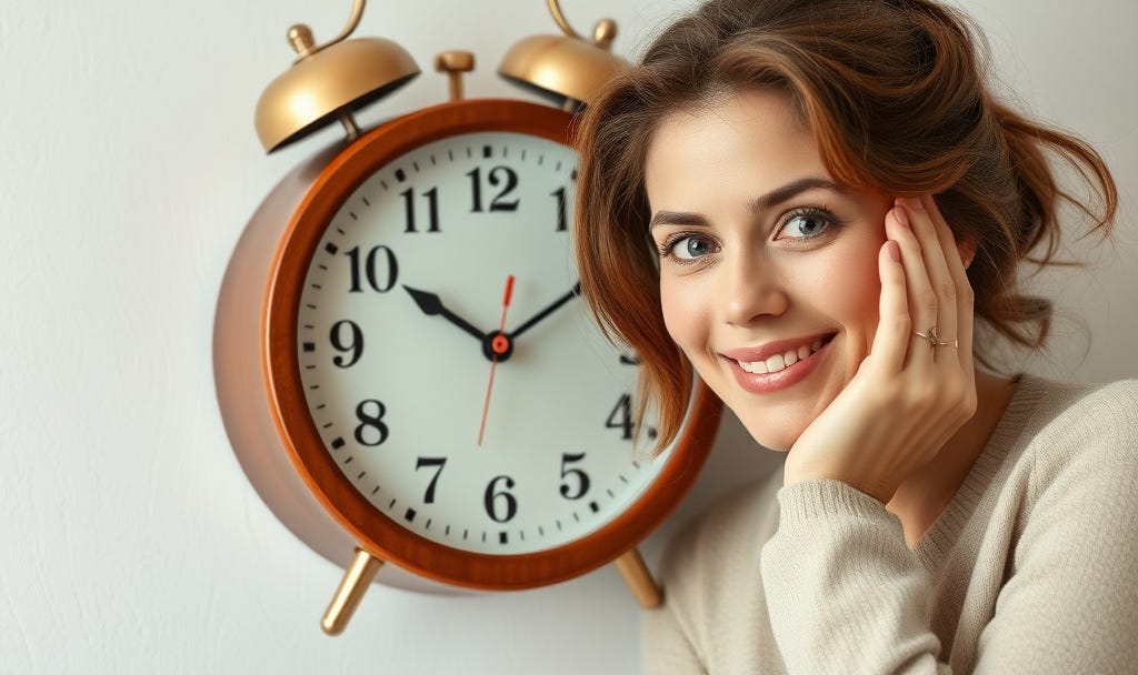 timeout smiling woman clock