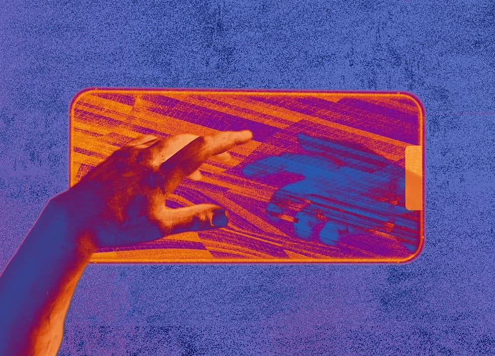 Une main se reflétant dans un smartphone comme dans un miroir - illustration par Julie Girardot