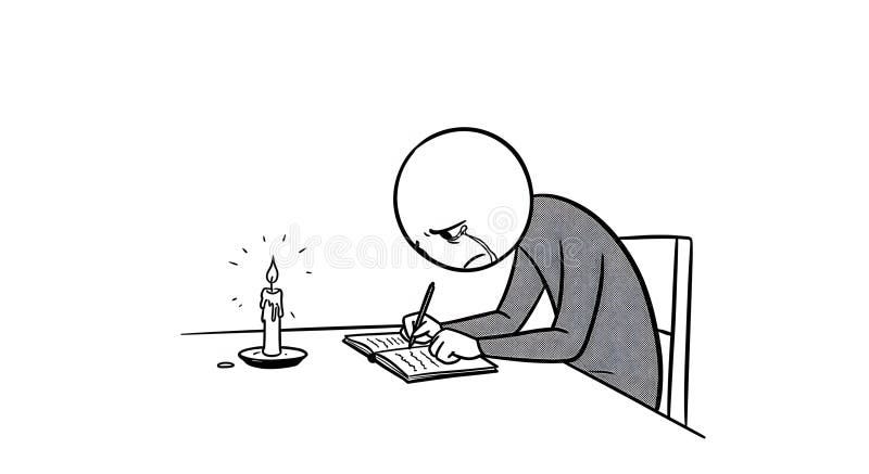 Sad Writer at Desk with Candle Stock Illustration - Illustration of  cartoon, logo: 376136599
