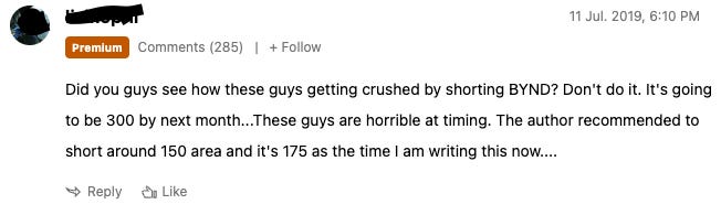 A comment received on my article regarding Beyond Meat