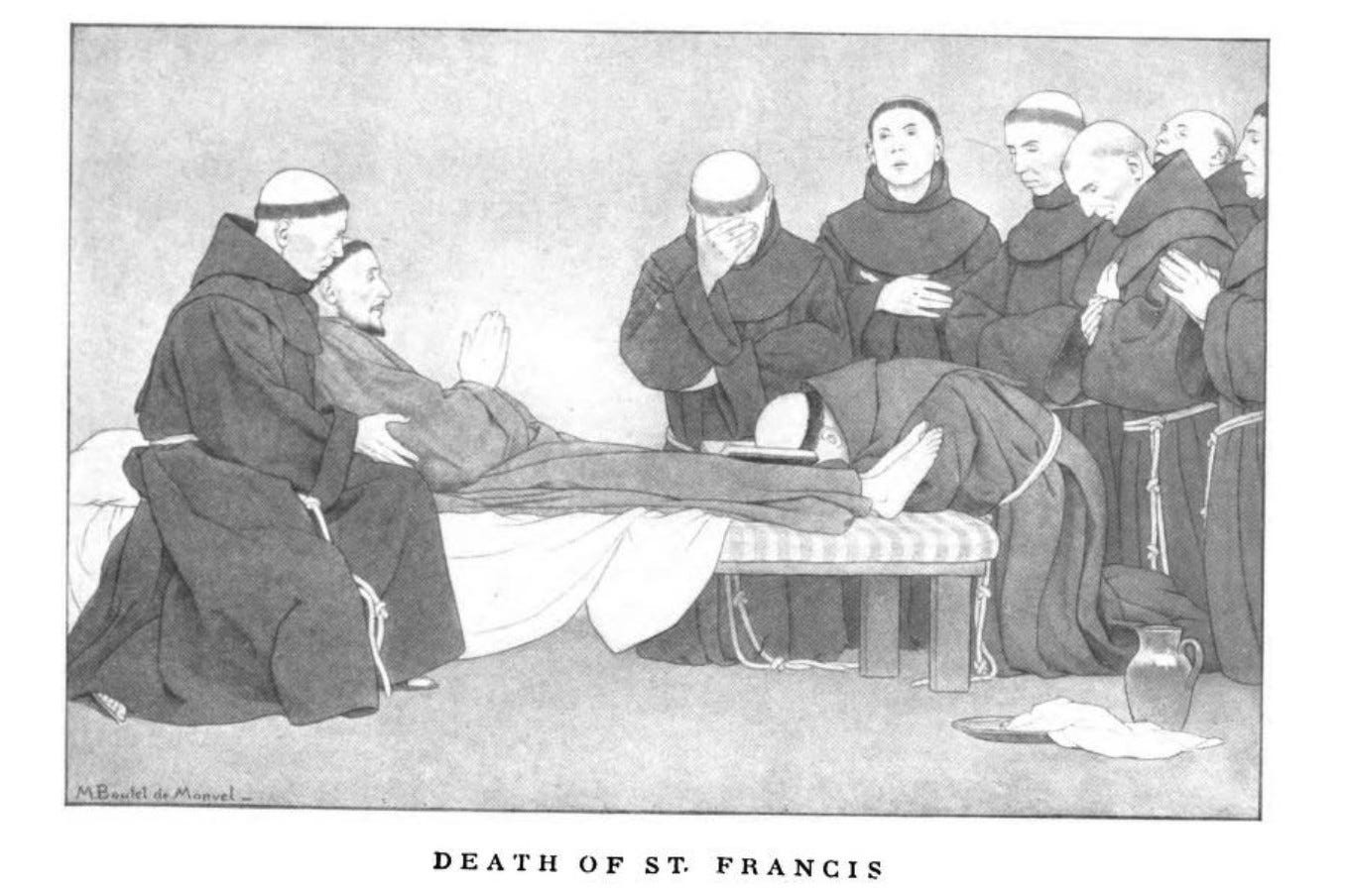 Death of St. Francis. Boutet de Monvel, from Everybody’s St. Francis (1912). Death of St. Francis. Boutet de Monvel, from Everybody’s St. Francis (1912).