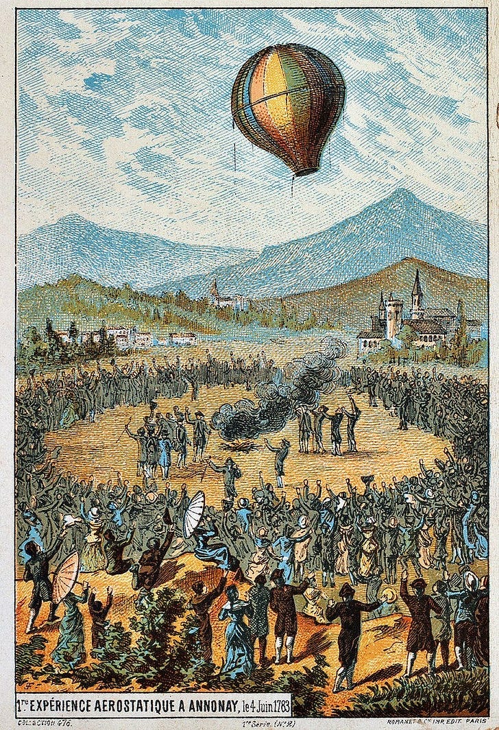 Postcard commemorating the Montgolfiers’ unmanned flight (via George Dillard)