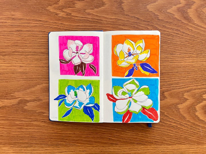 Magnolia sketches created with pen brushes