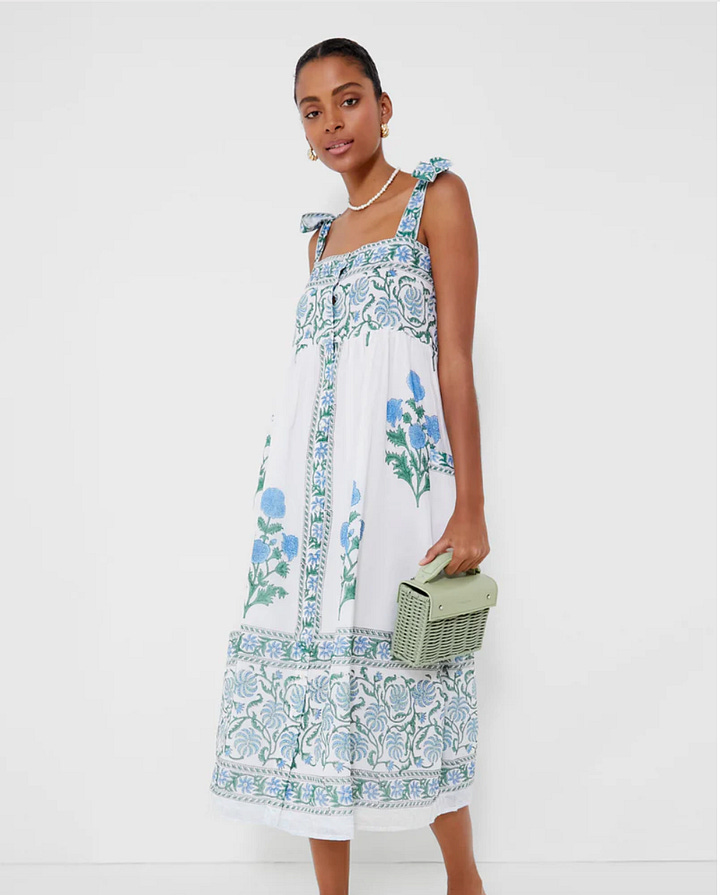 Anthropologie midi dress, Farm Rio midi, Farm Rio mini and Juliet Dunn exclusive for Tuckernuck maxi dress.