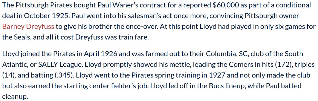 Lloyd Waner SABR Biography