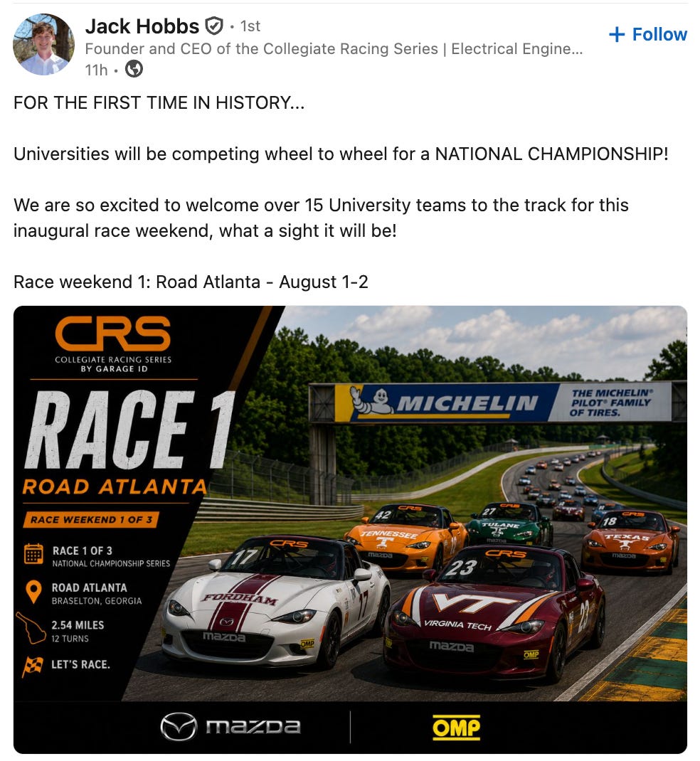 Race 1 - Collegiate Racing Series - Road Atlanta - August 1-2 - #136