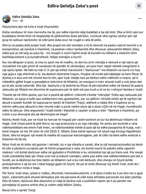 Edlira Qefalija Zeka Public Statement on Friday, Nov 28, 2025.