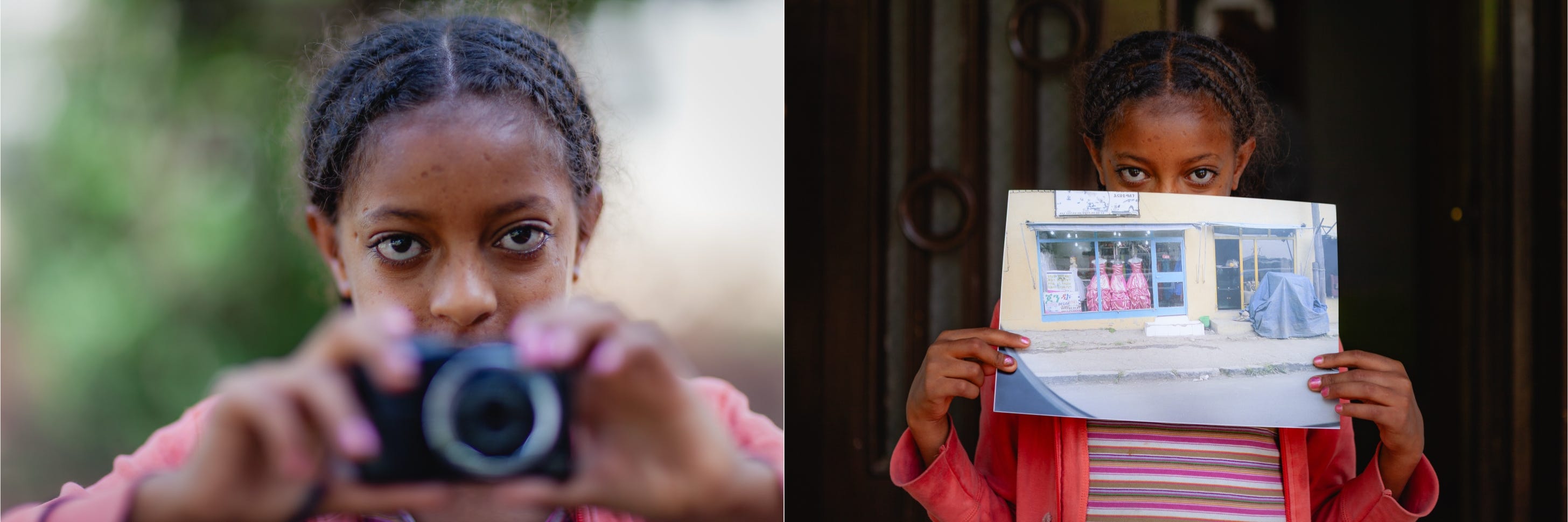 Hayat with her camera and a print of one of her photos. © Seedlight