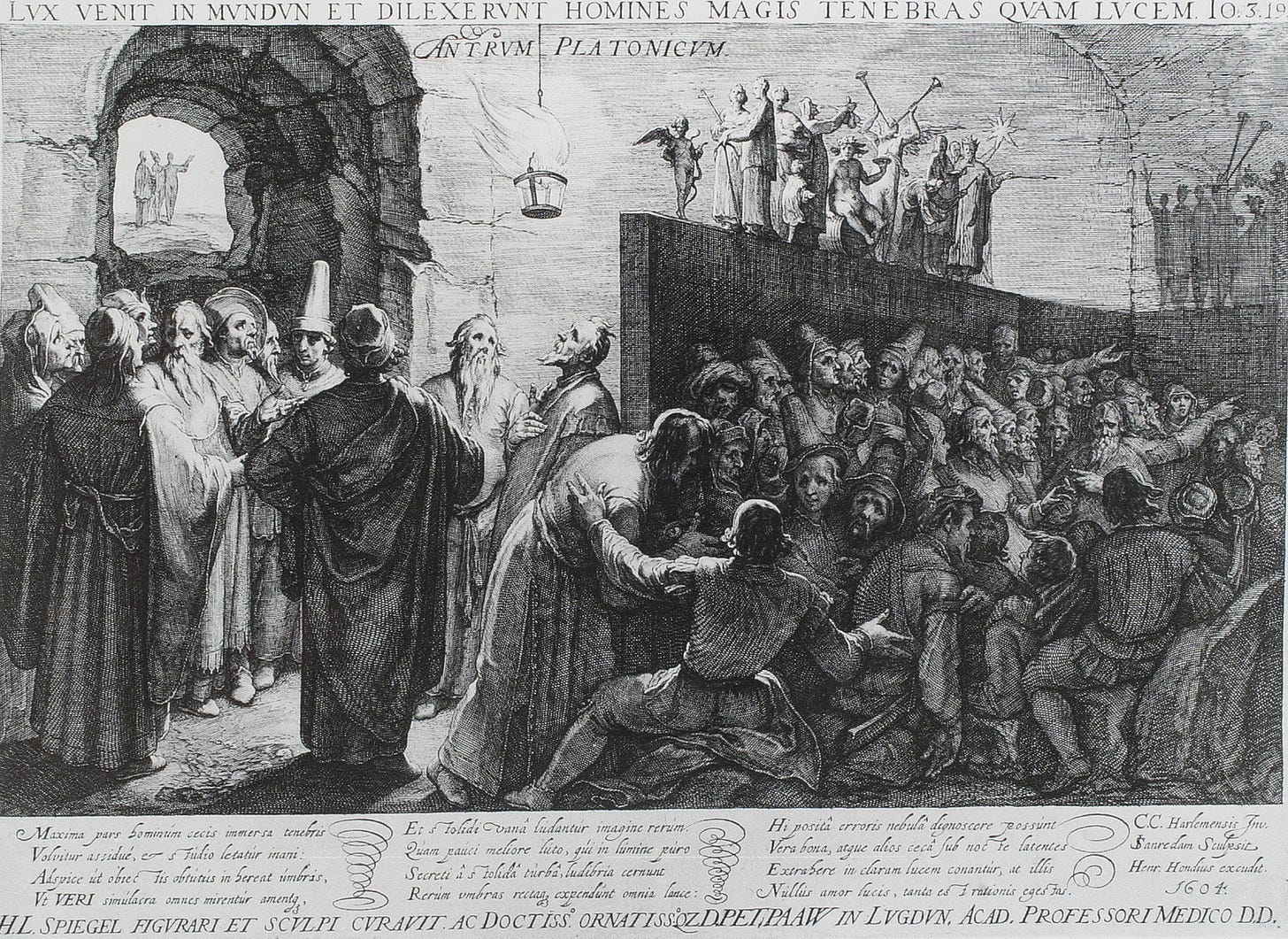 Plato's allegory of the cave by Jan Saenredam, according to Cornelis van Haarlem, 1604, Albertina, Vienna