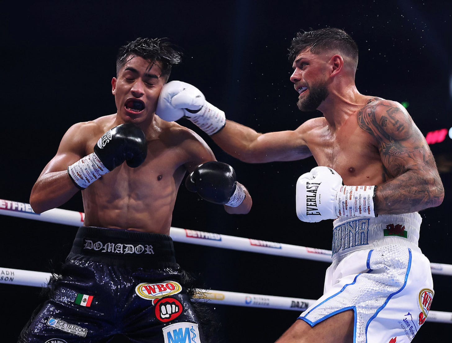 Joe Cordina finds the target with a straight right to Jaret Gonzalez's head.