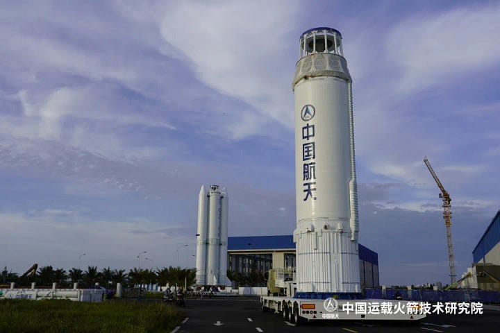 The first-stage, second-stage, and fairing for the Long March 8A heading to Commercial Launch Pad 1 at the end of June.
