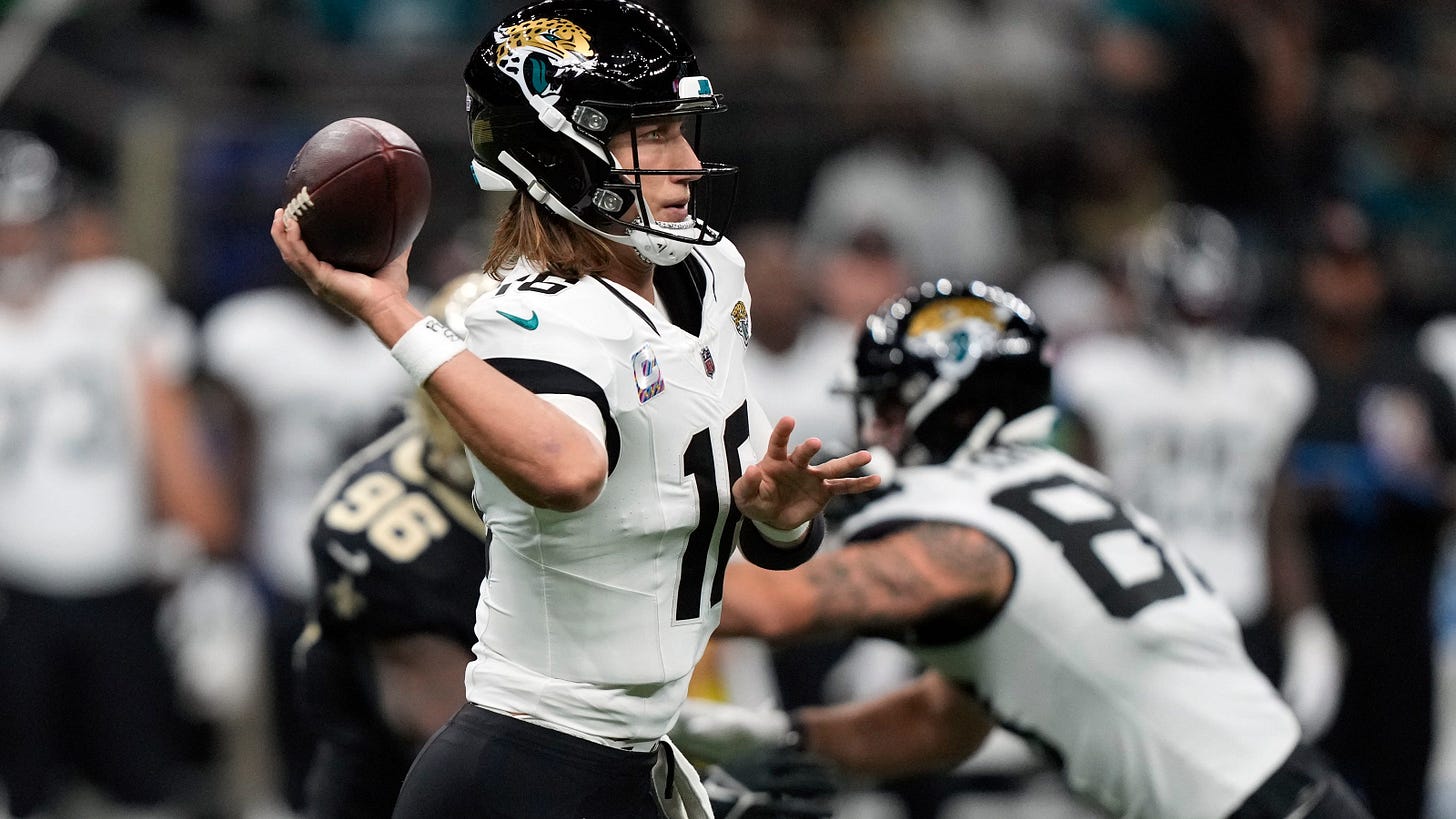 Jaguars' Trevor Lawrence grits through knee injury in win over Saints