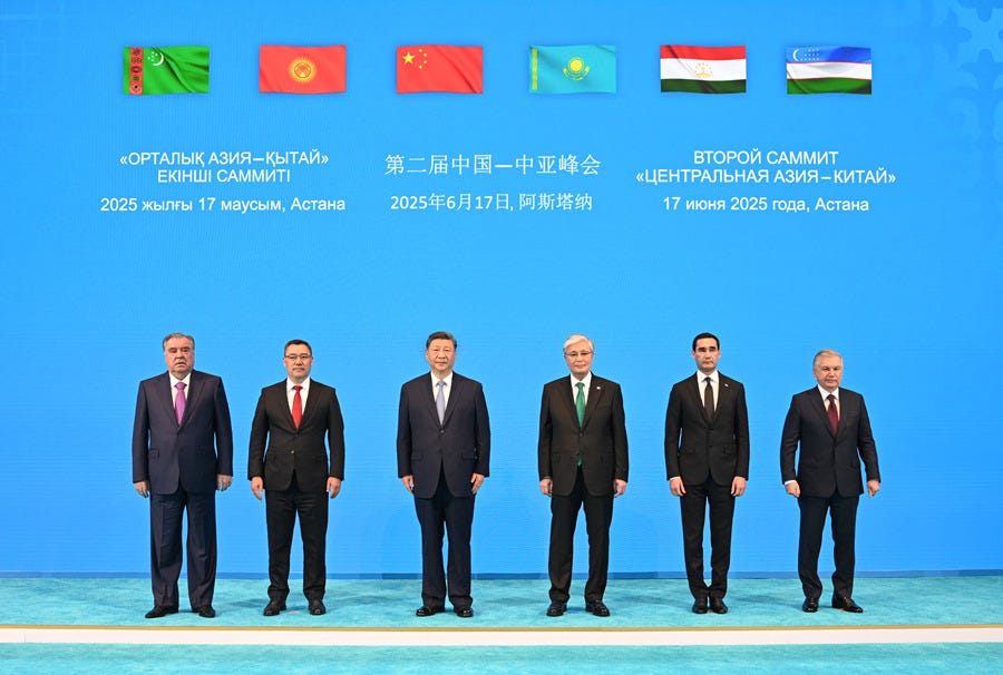 Chinese President Xi Jinping (3rd L) and leaders of the five Central Asian countries pose for photos at the second China-Central Asia Summit in Astana, Kazakhstan, June 17, 2025. /Xinhua Chinese President Xi Jinping (3rd L) and leaders of the five Central Asian countries pose for photos at the second China-Central Asia Summit in Astana, Kazakhstan, June 17, 2025. /Xinhua