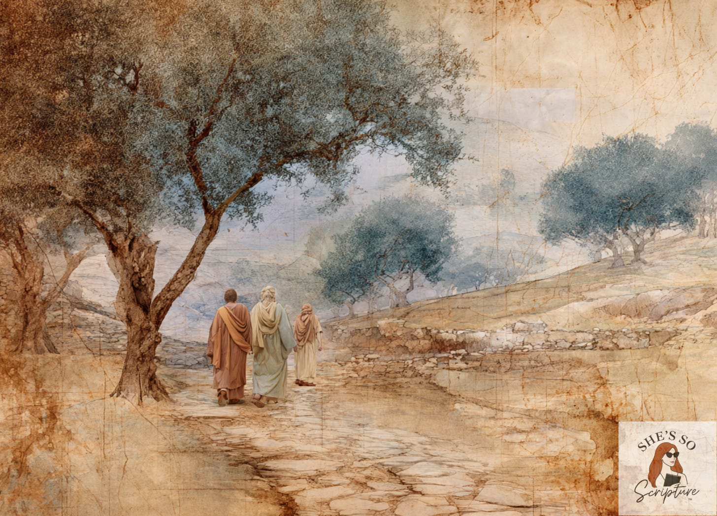 llustration of a first century Jewish teacher walking ahead of several disciples along a dusty Judean path, symbolizing Jesus’s identity as Rabbi, Prophet, and Messiah and the gradual understanding of His followers.