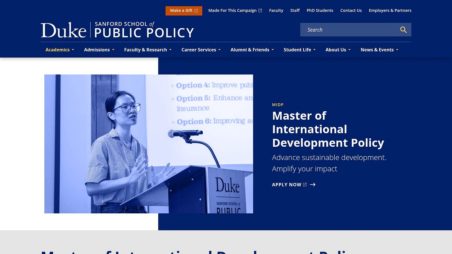 Duke University, Master of International Development Policy (MIDP), Sanford School of Public Policy