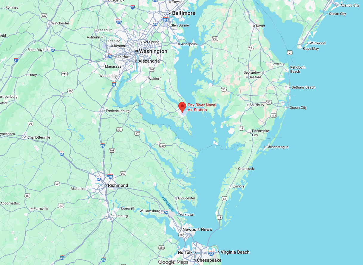 Screengrab of Google Maps from Pax Naval Base to Washington DC, which takes about 2 hours Source: Google Maps 