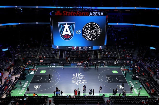 ATLANTA, GEORGIA - MAY 22: A general view of the court at State Farm Arena prior to the game between the Atlanta Dream and the Indiana Fever on May 22, 2025 in Atlanta, Georgia. NOTE TO USER: User expressly acknowledges and agrees that, by downloading and/or using this photograph, user is consenting to the terms and conditions of the Getty Images License Agreement. (Photo by Kevin C. Cox/Getty Images)