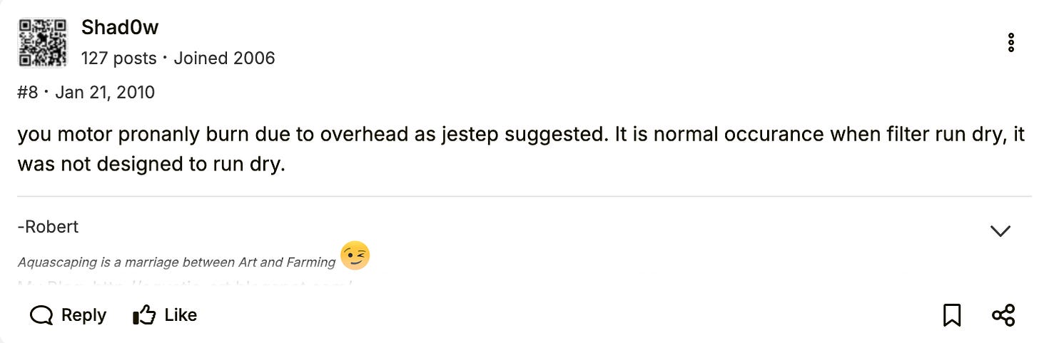 An aquarium forum post by user Shad0w/Robert, detailing how screwed I was.