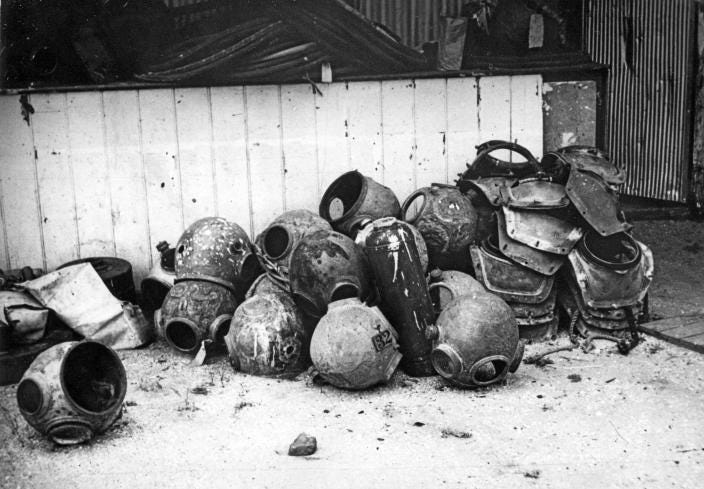 Image of a pile of diving helmets