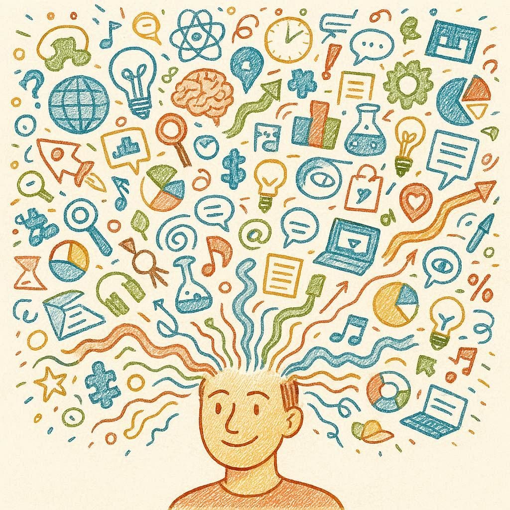 Miles de ideas diferentes saliendo de la cabeza de una persona