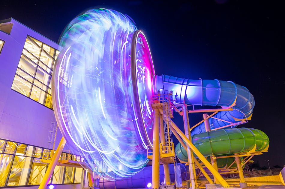 Medusa’s Slidewheel at night at Mt. Olympus water park in Wisconsin Dells.jpg