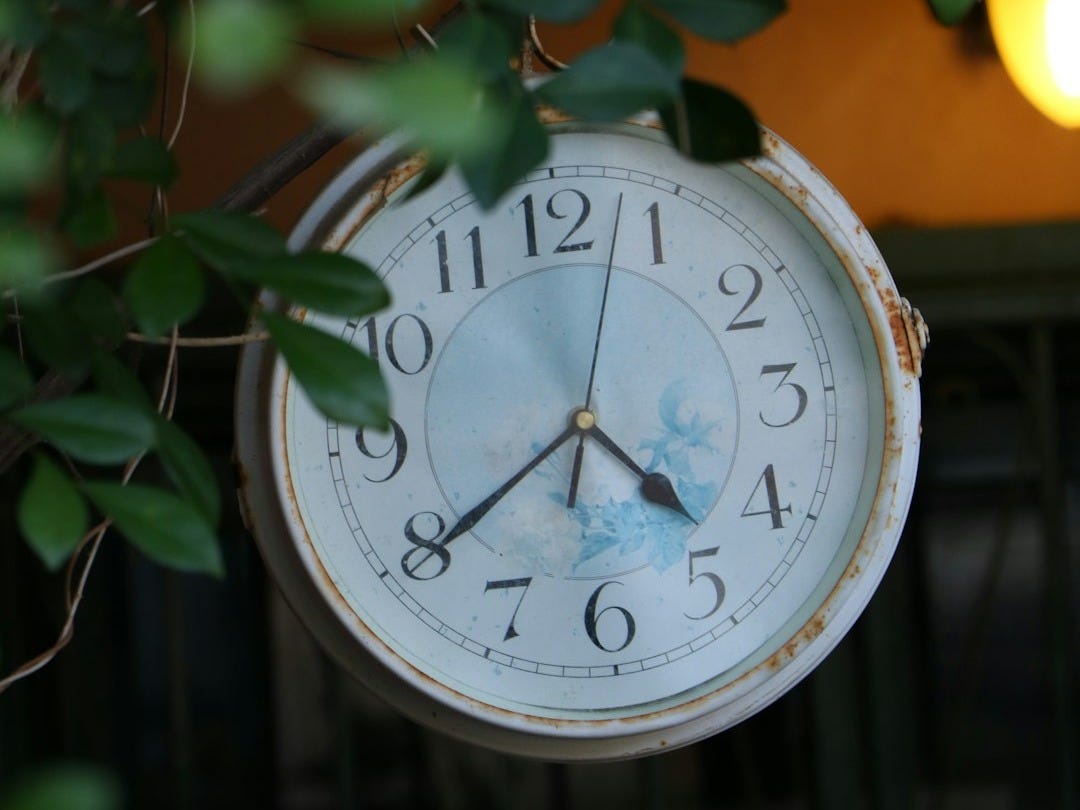 white and silver analog clock
