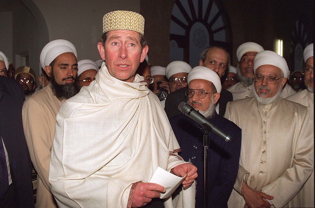 King Charles in Islamic headdress 