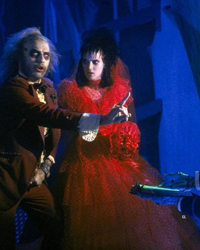 BROTHERTEDD.COM - costumeloverz71: Lydia Deetz (Winona Ryder) Red... |  Beetlejuice wedding, Couple halloween costumes, Beetlejuice
