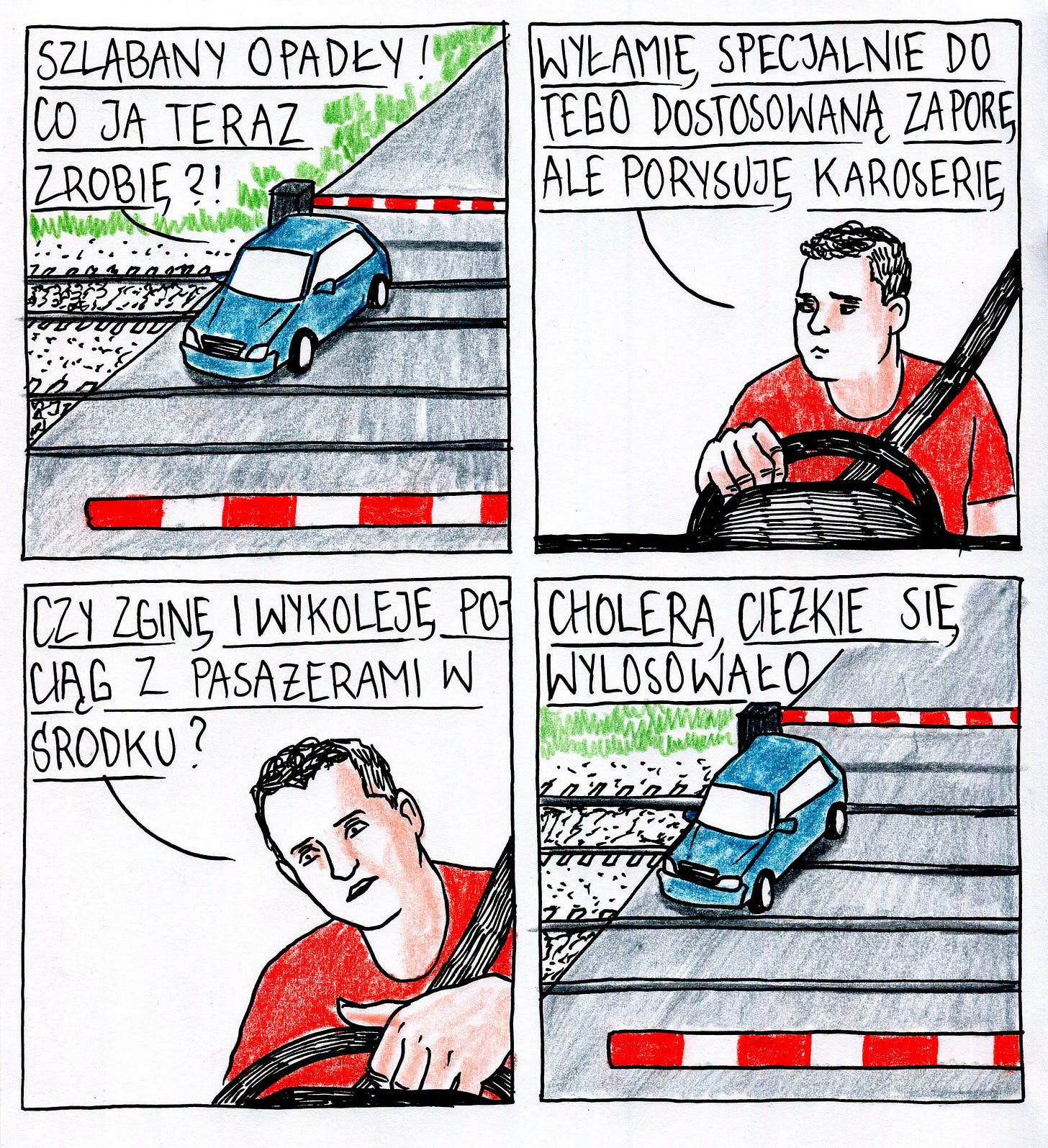 May be an illustration of text that says 'SZLABANY OPADKY Co JA TERAZ ZROBIE ZROBIE?! 21 WYŁAMIE SPECJALNIE DO TEGO DOSTOSOWANĄ ZAPORE ALE PORYSUJĘ KAROSERIE CZY ZYZGINĘIWYKOLEJE_PO Po- ZGINE IWYKOLEJĘ CHOLERA, CIEZKIE SIĘ CIAG Z PASAZERAMI W WYLOSOWAŁO SRODKU? 魔 BaAgAt rnnh' May be an illustration of text that says 'SZLABANY OPADKY Co JA TERAZ ZROBIE ZROBIE?! 21 WYŁAMIE SPECJALNIE DO TEGO DOSTOSOWANĄ ZAPORE ALE PORYSUJĘ KAROSERIE CZY ZYZGINĘIWYKOLEJE_PO Po- ZGINE IWYKOLEJĘ CHOLERA, CIEZKIE SIĘ CIAG Z PASAZERAMI W WYLOSOWAŁO SRODKU? 魔 BaAgAt rnnh'