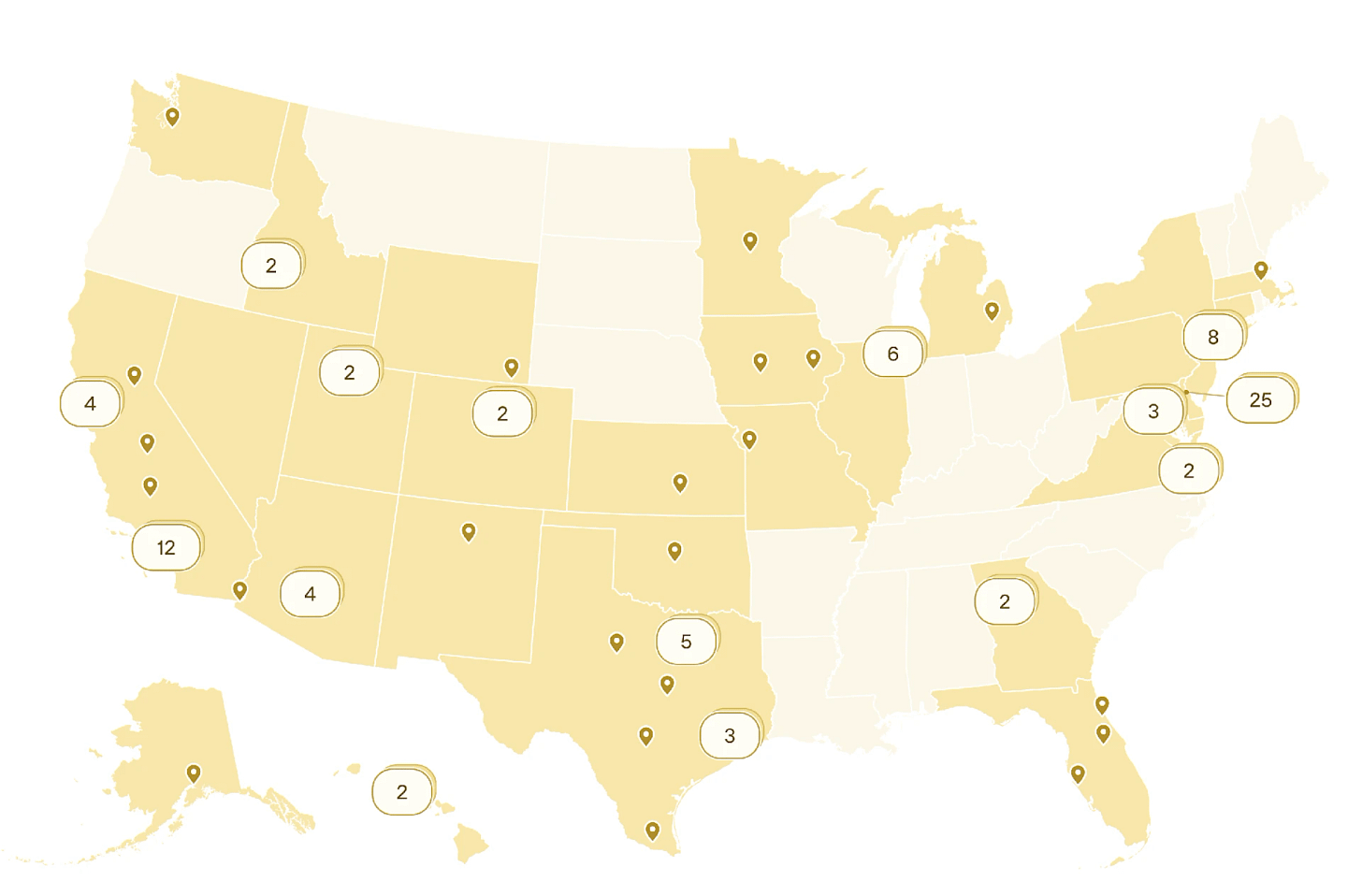 Map of K-12 partner organization locations across the United States