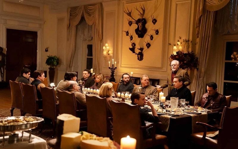 A classic Waystar Royco company dinner with antlers and zero eating