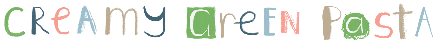 Heading: Creamy Green Pasta. Hand-lettered by Tasha Goddard.