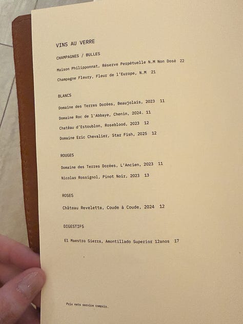 Wine list at Petit Vatel in Saint-Germain