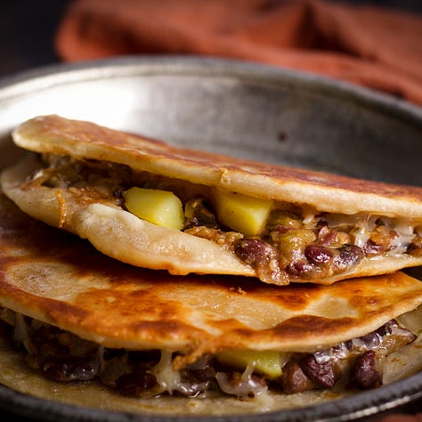 Mexican Adobo Chicken, Crispy Corn Tortilla Quesadillas, and Crispy Black Bean Tacos