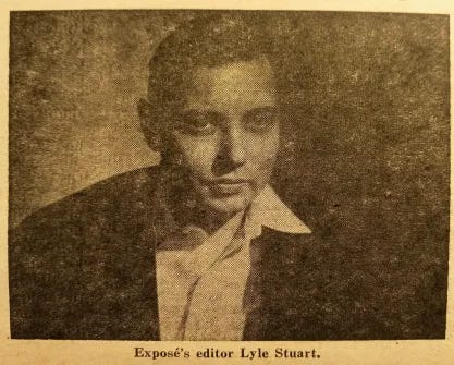 Newspaper image of Lyle Stuart publisher of Expose Newspaper image of Lyle Stuart publisher of Expose