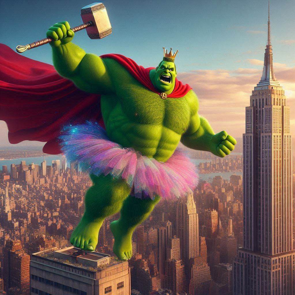 the incredible hulk jumping over the empire state building