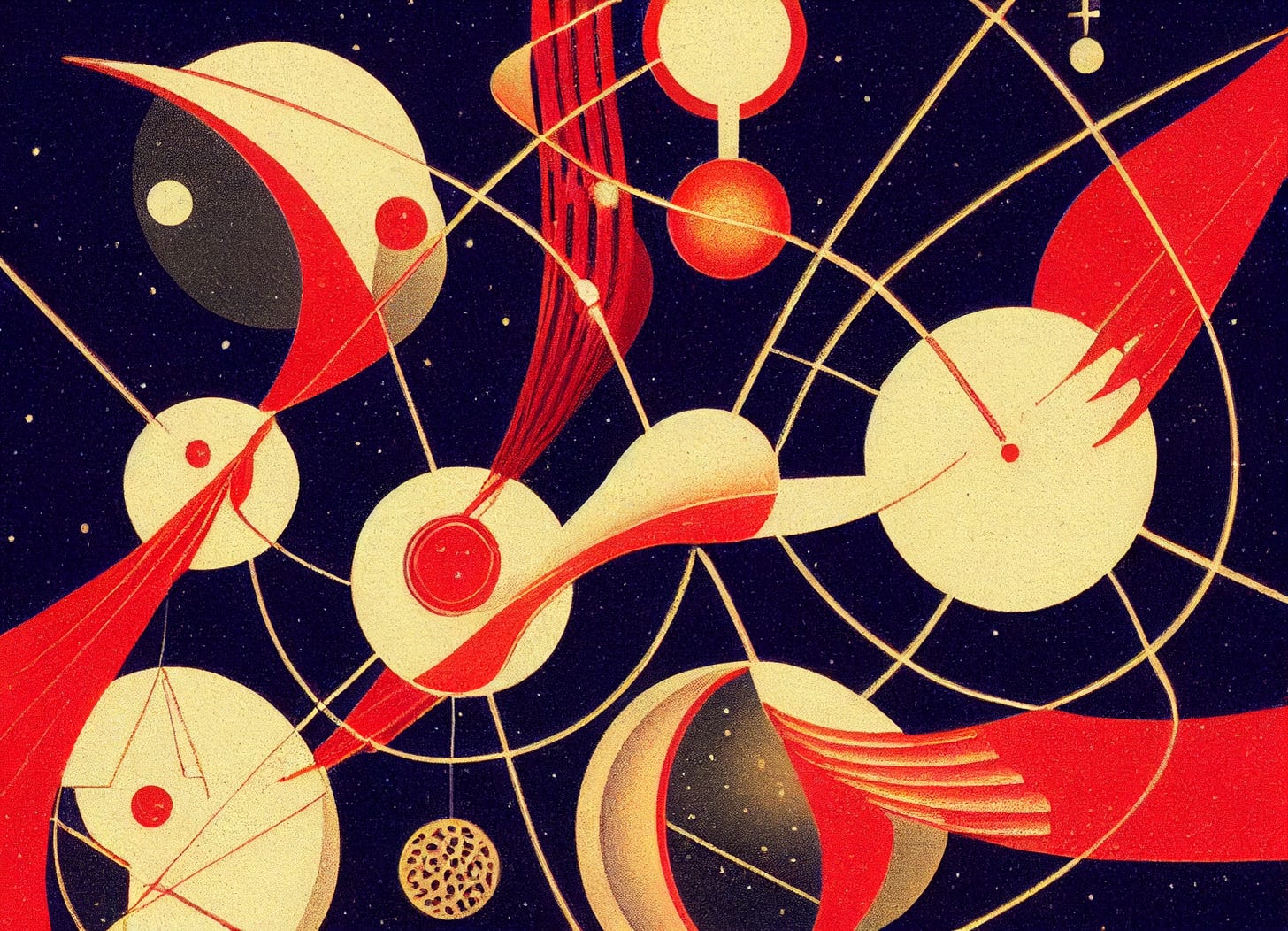 Abstract AI-generated imagery of lines, stars, and orbs