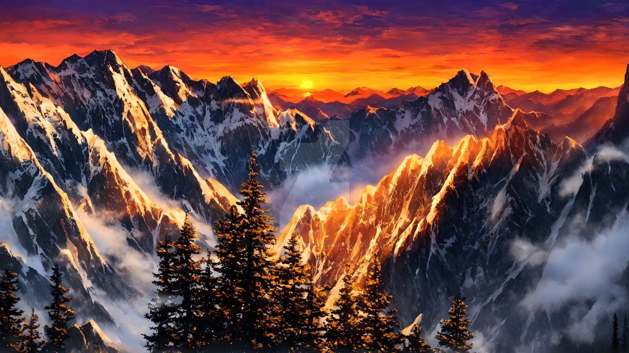 Mountains Sunset Wallpaper 4K by AIWallpaperWorld on DeviantArt