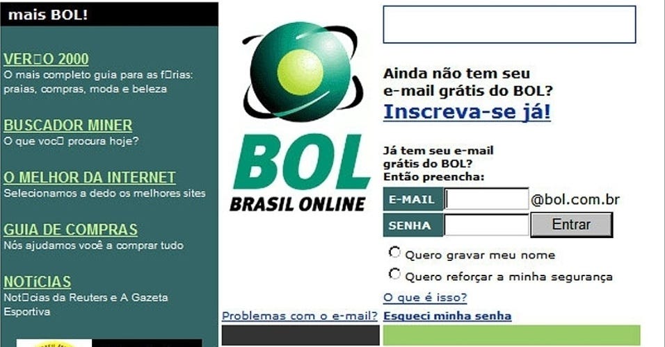Print da tela de cadastro no BOL em 1999