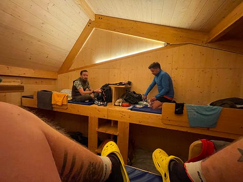 Photos of the Refugi de L’illa, bunk room and dinner
