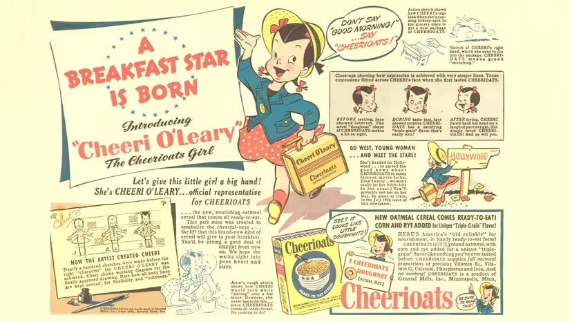 cartoon strip of Cheeri O’Leary, Cheerios original mascot