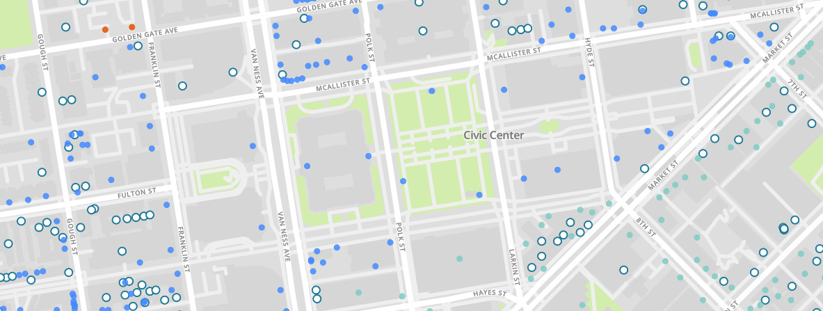 points on a map around san francisco city hall