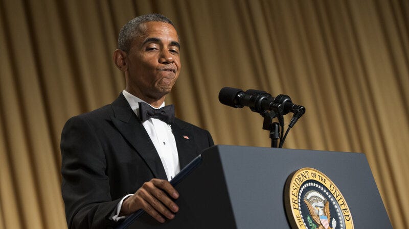 President Obama during his speech at the White House Correspondents' Association dinner in Washington, D.C., Saturday night. President Obama during his speech at the White House Correspondents' Association dinner in Washington, D.C., Saturday night.