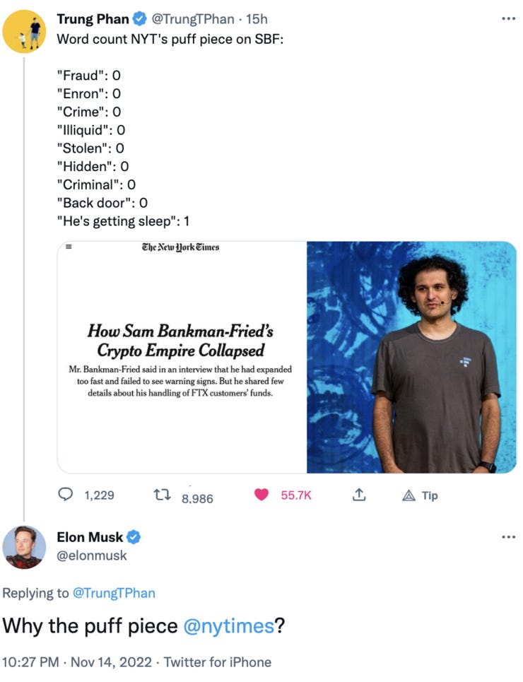 Elon called out the Times's shoddy reporting