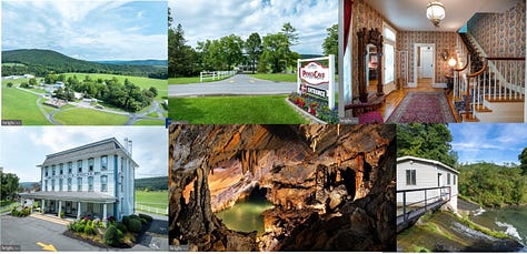 Grain silo in southern Illinois (E), cave and wildlife park in central Pennsylvania (F), Masonic Temple in no