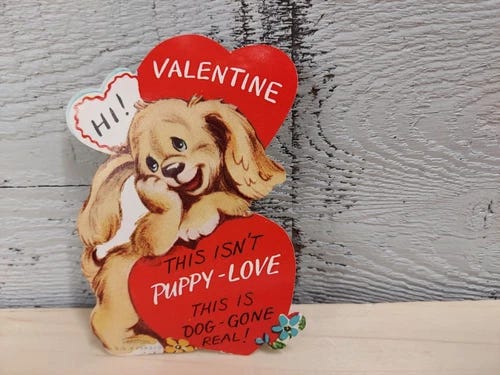 Vintage Hallmark Valentine Greeting Card Puppy Love - Picture 1 of 2